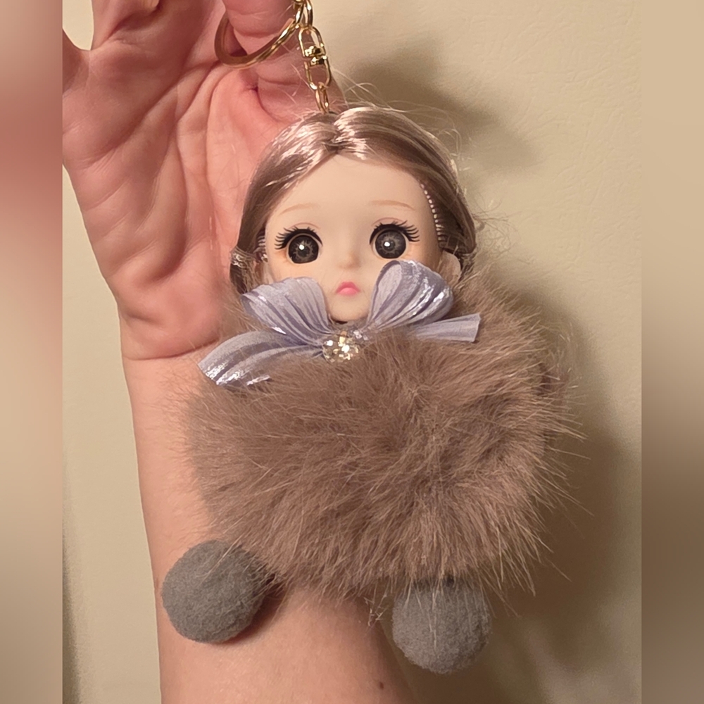 Luxe Living Pink Ponytail PomPom Doll Keychain/Bag Charm